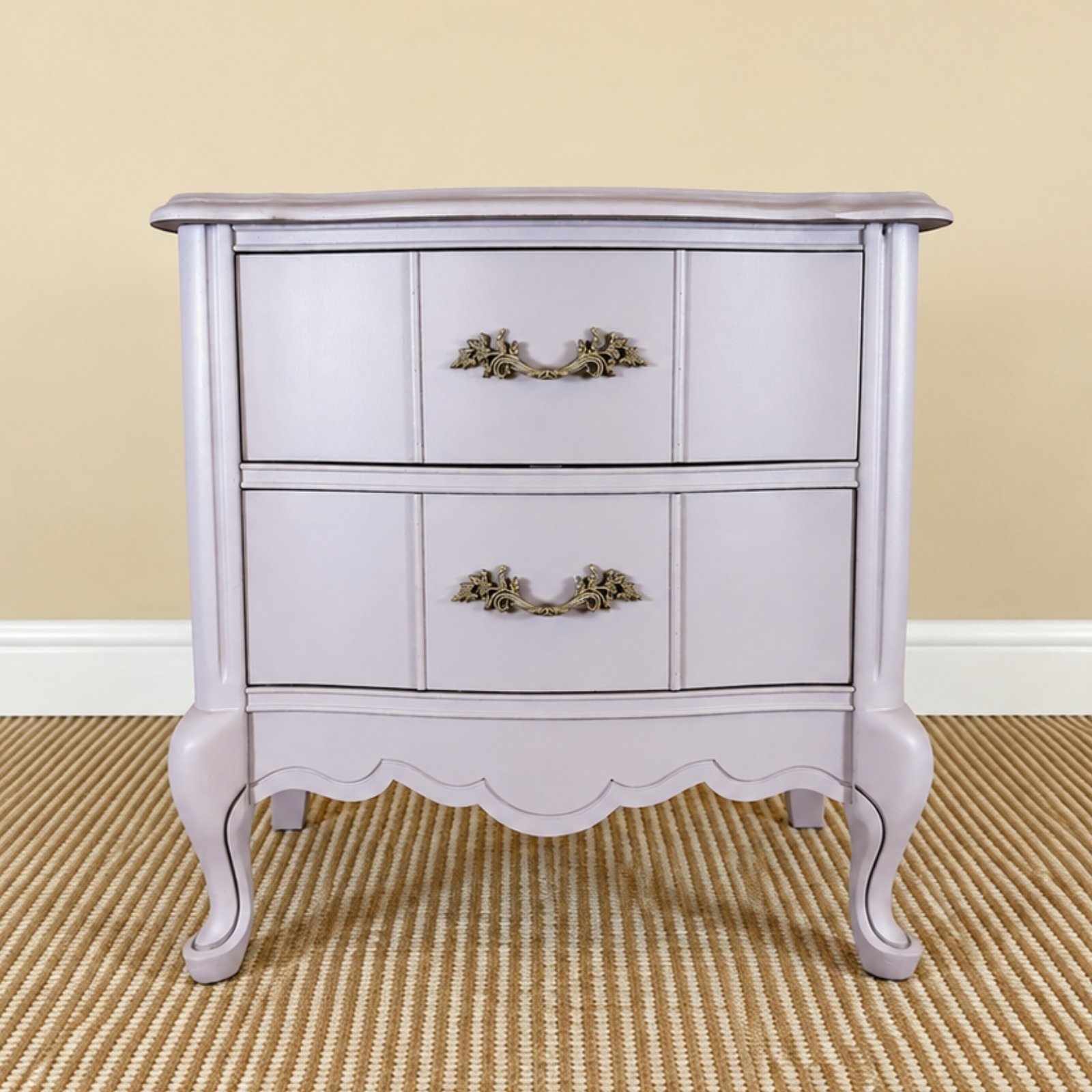 Bloom & Grain Piece 016 French Provincial nightstand after transformation in soft blush with gold hardware