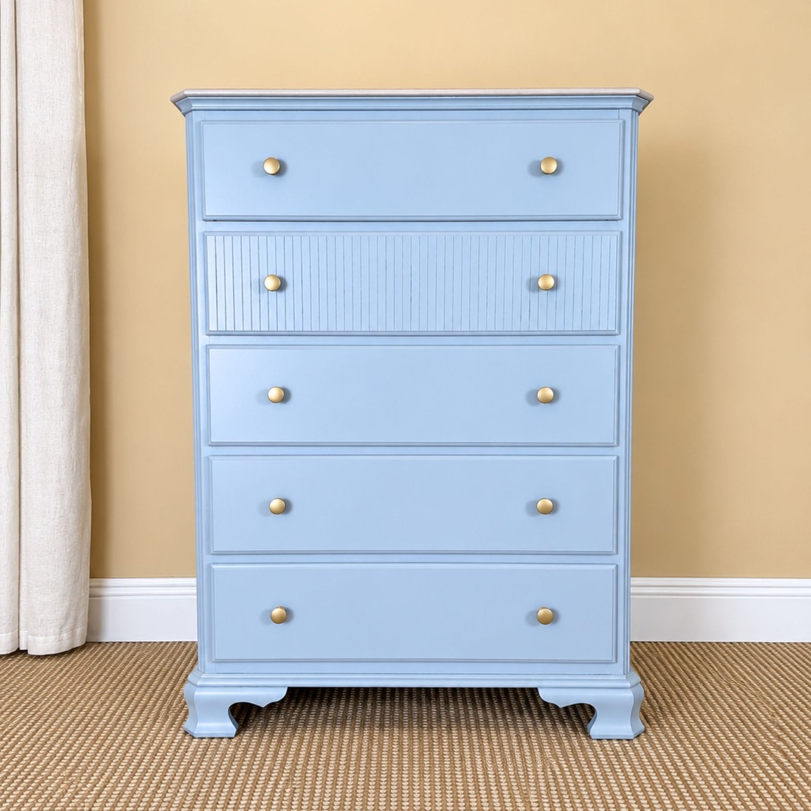 Bloom & Grain Pieces 018–020 soft blue dresser and nightstand set after refinishing