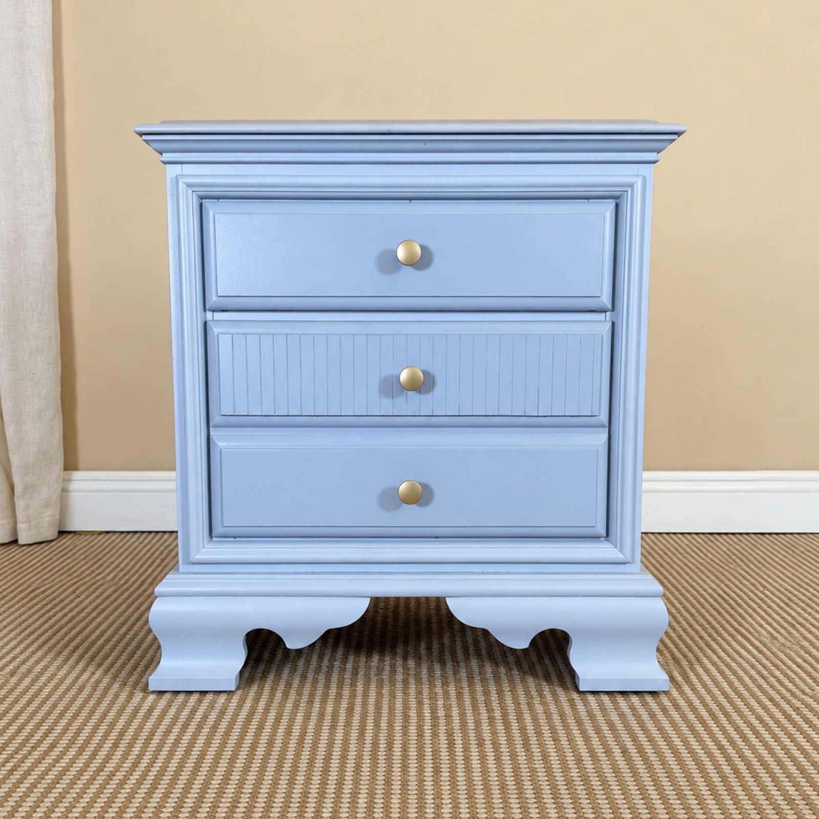 Bloom & Grain Pieces 018–020 soft blue dresser and nightstand set after refinishing
