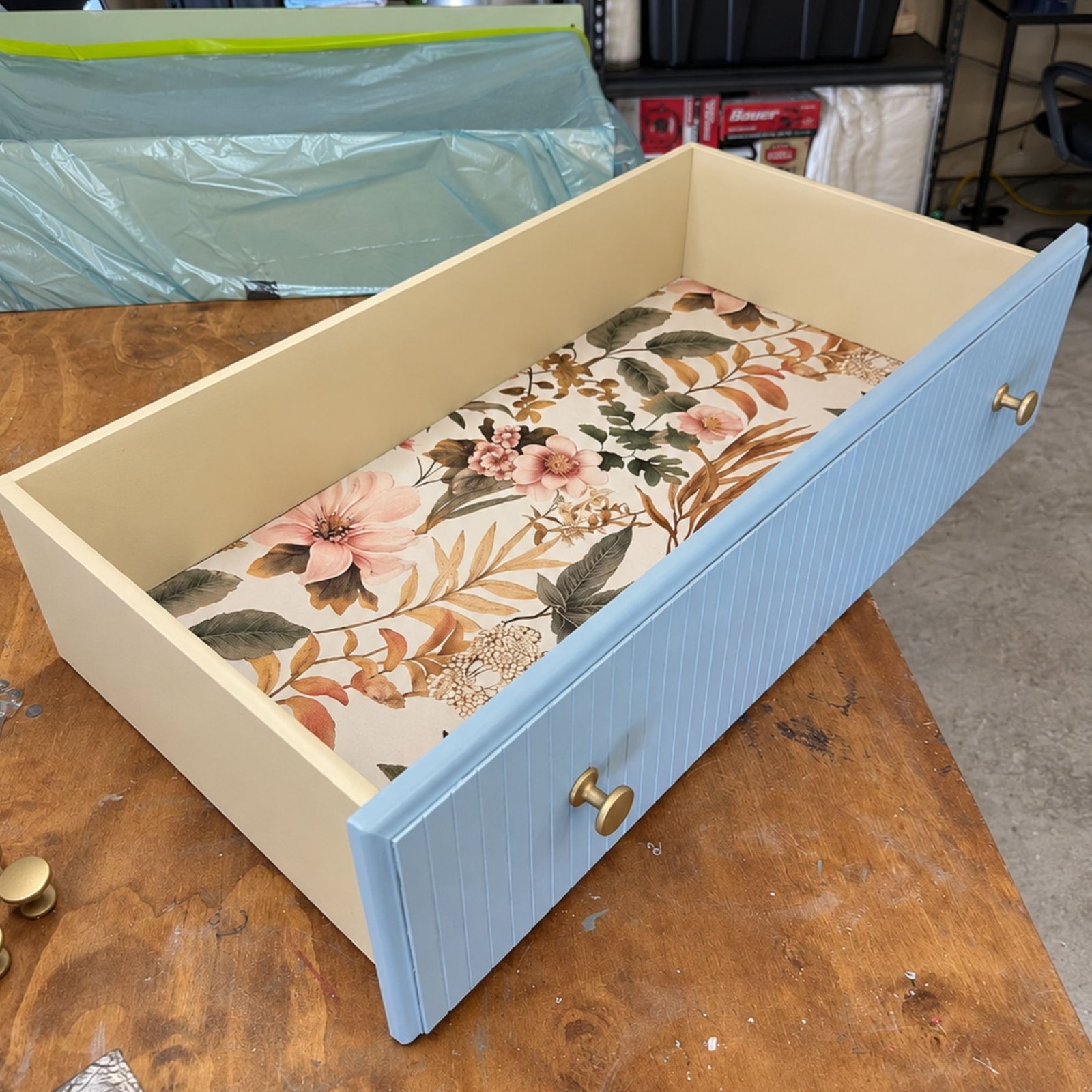 Bloom & Grain Pieces 018–020 soft blue dresser and nightstand set after refinishing